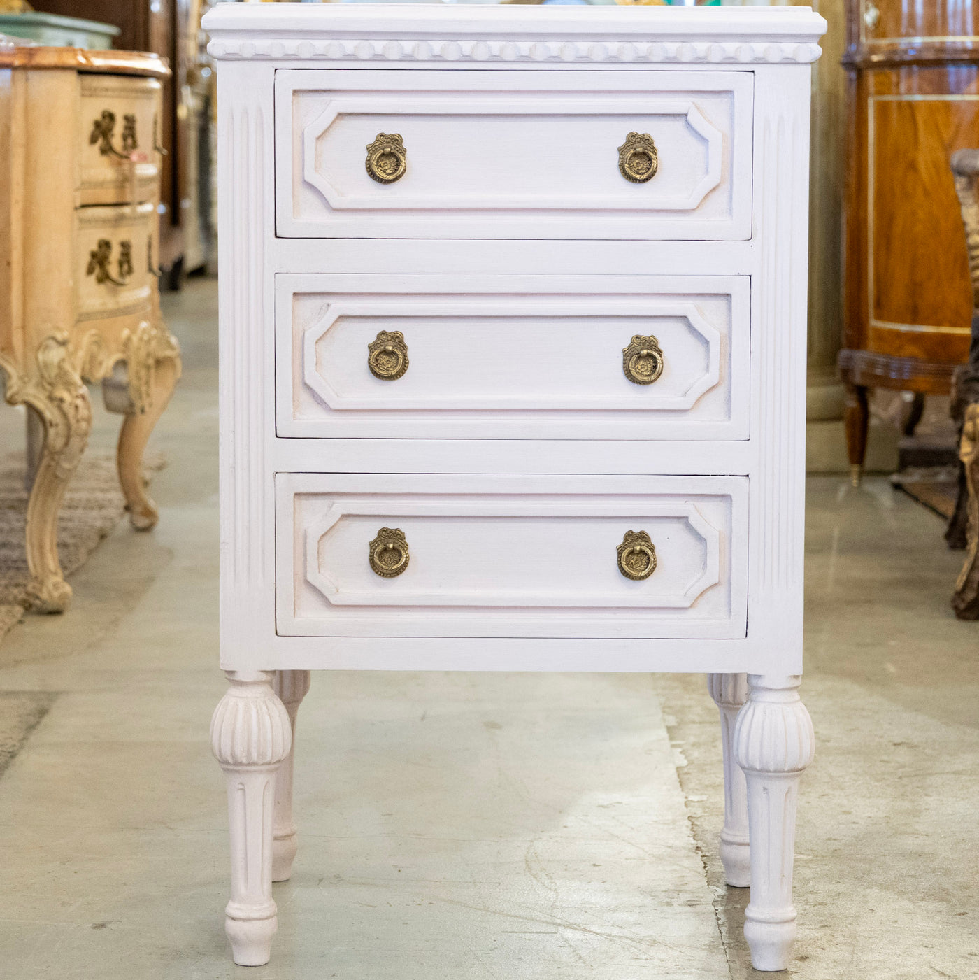 Swedish Pink Nightstand – Ornate Trim & Ballerina Legs