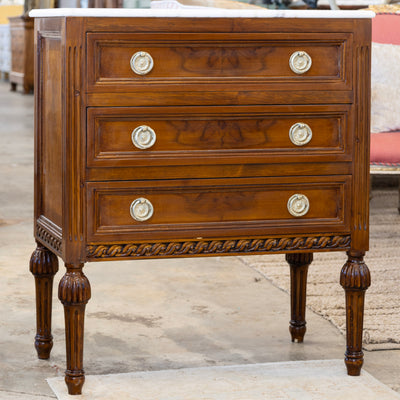 Louis XVI Nightstand – Burl Wood & Marble Top