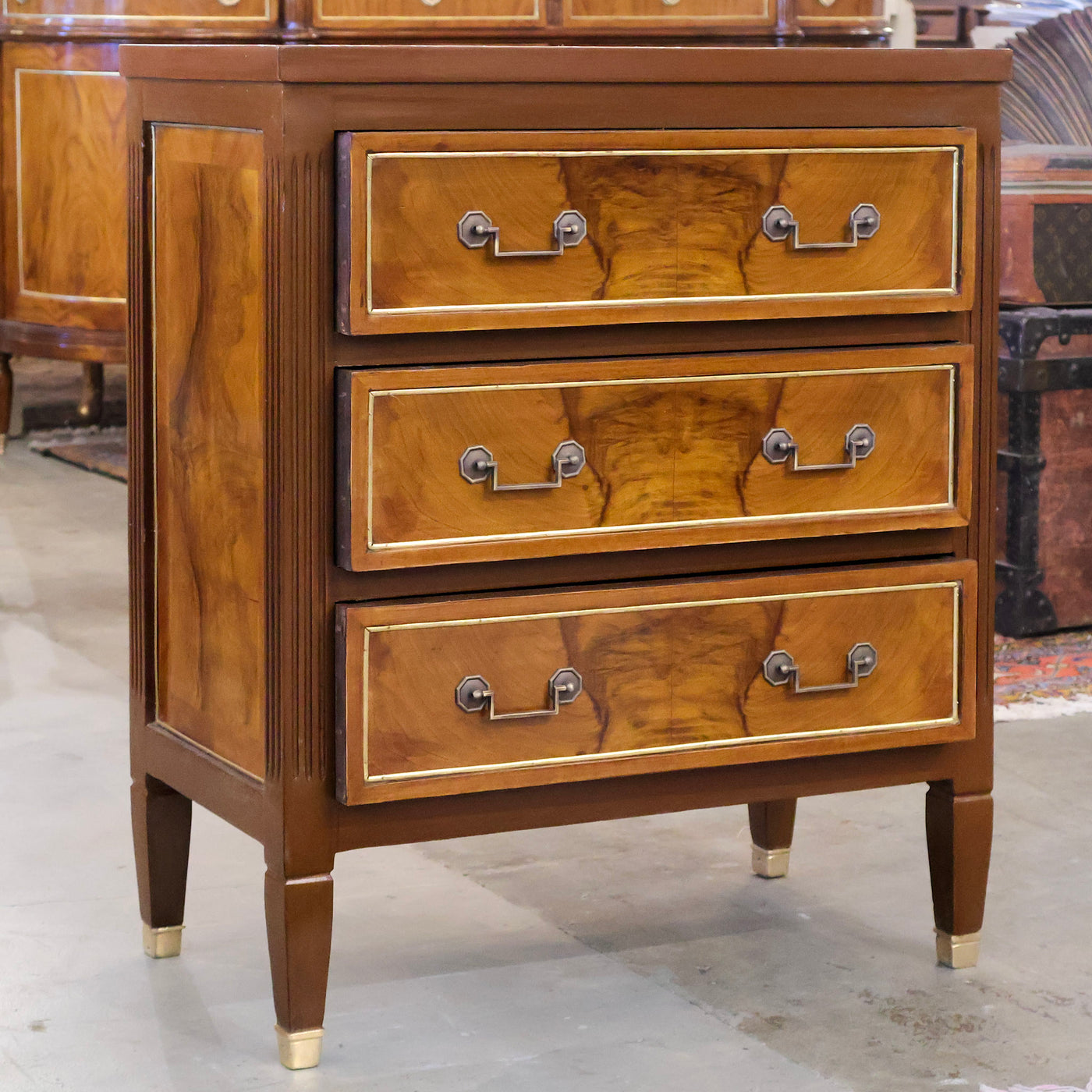 Louis XVI Burl Wood Nightstand w/ Straight Top & Flat Pulls (30" Wide)