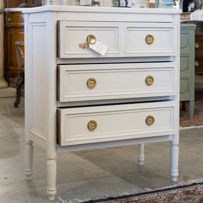 Swedish 3 Drawer Nightstand with Rounded Corners in White