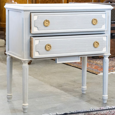 Swedish 2-Drawer Chest – Reeded Drawer & Tall Rounded Fluted Legs in Soft Blue