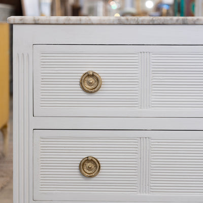 Swedish 3-Drawer Dresser – Reeded Drawers & Marble Top in Dove White