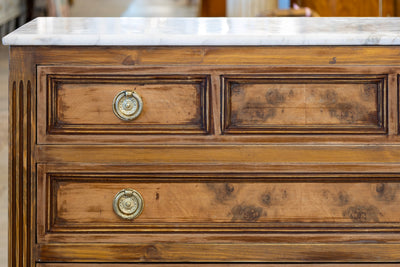 Louis XVI 3-Drawer Dresser – Honey Burl Wood & Marble Top