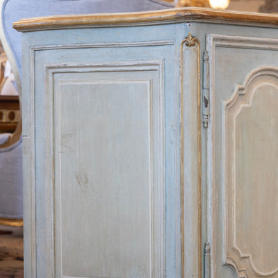 Louis XV Hand-Painted Sideboard – Distressed Finish Blue-Green & Gold Trim