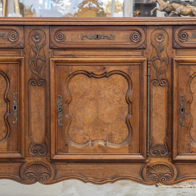 Louis XV Burl Wood Sideboard – Floral Hand-Carvings