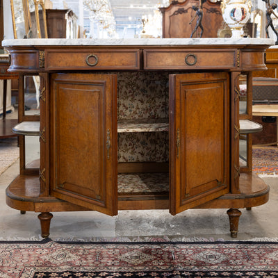 Louis XVI Burl Wood Sideboard –  Floral Interior & White Marble Top