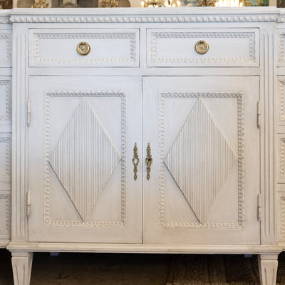 Swedish Diamond Front Buffet – Reeded Trim in Antique White