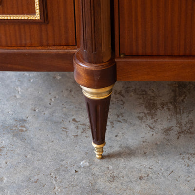 Louis XVI Burl Wood Demilune Sideboard – Gilded Bronze Accents & White Marble Top