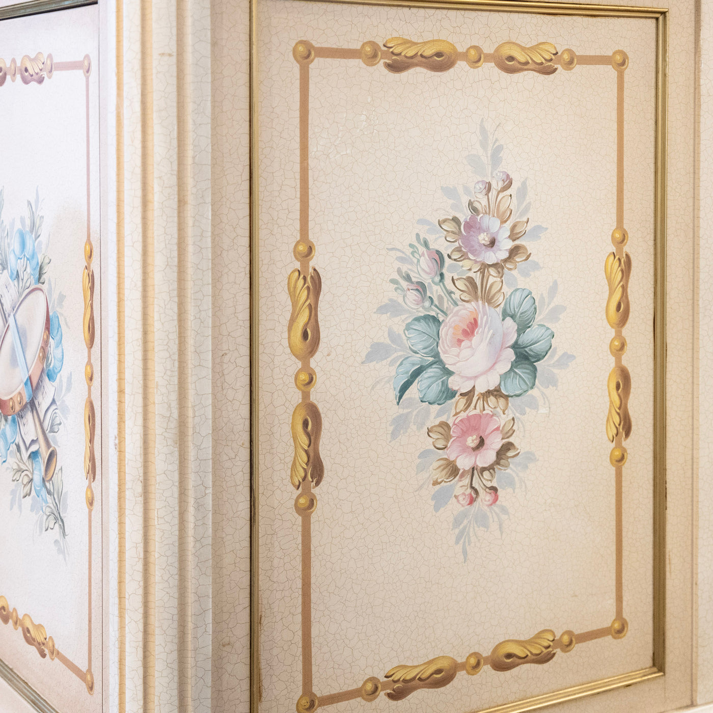 French White Hand-Painted Sideboard – Crackle Finish & Original Marble Top
