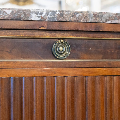 Louis XVI Wood Demilune Sideboard– Reeded Doors & Breccia Marble Top