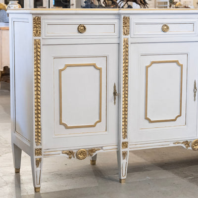 Swedish White Painted Sideboard with Gold Accents