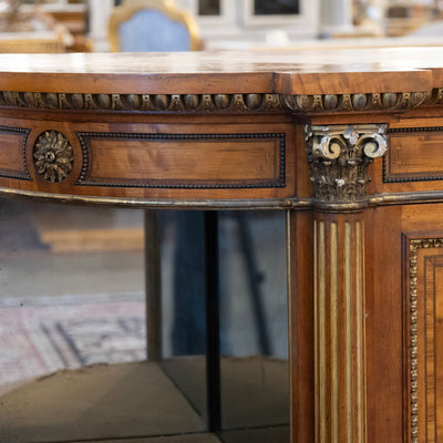 French Empire Demilune Sideboard – Neoclassical Medallions & Curved Mirror Shelves