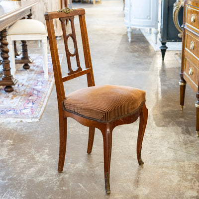 Pair of Louis XVI Brown Accent Chairs – Open Back & Bronze Ormulu