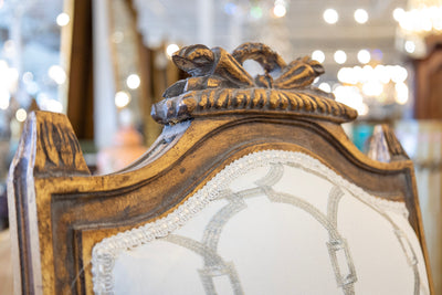 Louis XVI Dining Chair in White – Gilded Frame & Grey Trellis Upholstery
