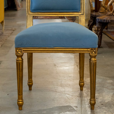 Louis XVI Dining Chair in Blue – Gilded Gold Frame & Velvet Upholstery
