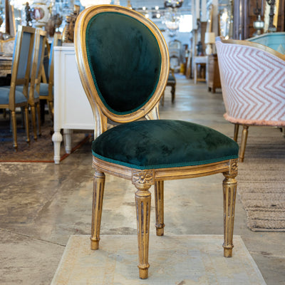 Louis XVI Dining Chair – Gilded Frame & Dark Green Velvet Upholstery