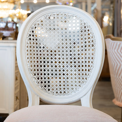 Louis XVI Dining Chair – Cane Back & Blush Pink Linen Upholstery