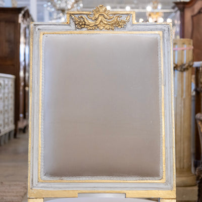 Louis XVI Dining Chair – White and Gold Detailing & Grey Velvet Upholstery