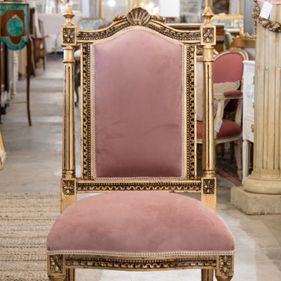 Louis XVI Gold Chair – Pink Velvet & Shell Crest