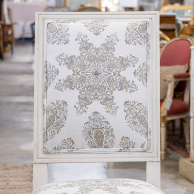 Louis XVI Dining Chair – White Frame & Paisley Upholstery