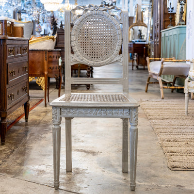 Swedish Dining Chair – Cane Back with Bow Carving in French Grey
