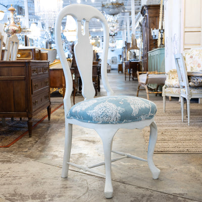 Swedish Dining Chair – Dove White with Blue Floral Upholstery