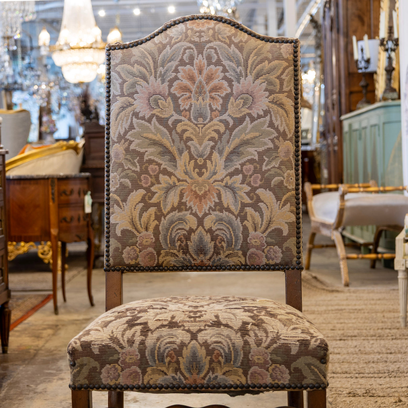 Louis XVI Dining Chair – Brown Frame with Original Tapestry Upholstery