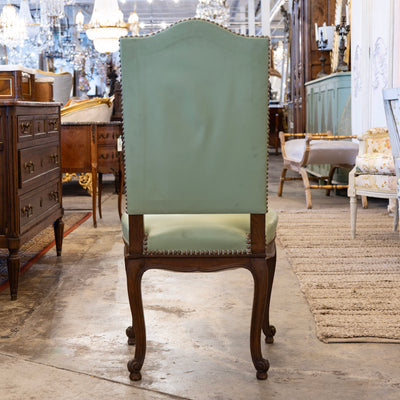 Louis XV Dining Chair – Original Green Leather Upholstery
