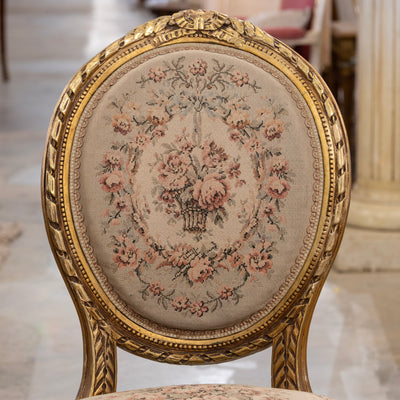 Pair of Louis XVI Round Accent Chairs – Gilded with Original Aubusson Upholstery