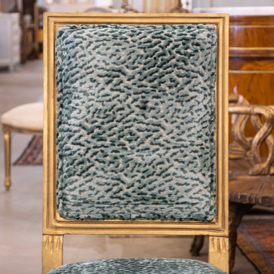 Louis XVI Gilded Dining Chair – Teal Leopard Patterned Velvet