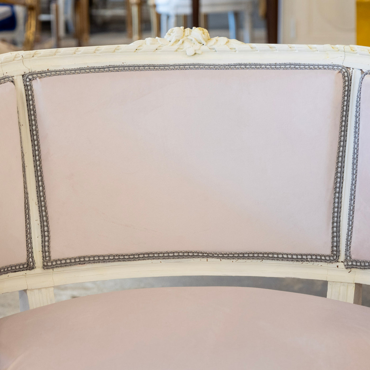Louis XVI Petite Chair – White Frame & Baby Pink Velvet Upholstery