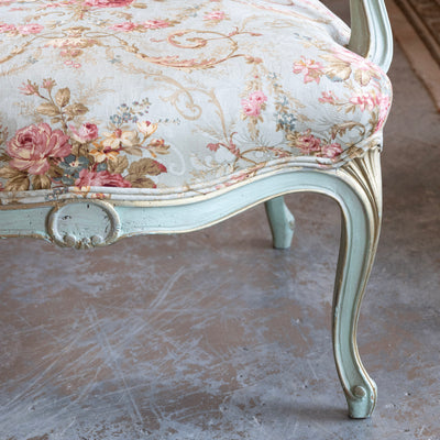 Louis XV Armchair – Soft Green Painted Frame with Aubusson Floral Upholstery