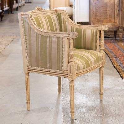 Pair of Louis XVI Painted Accent Chairs – Original Green Striped Upholstery