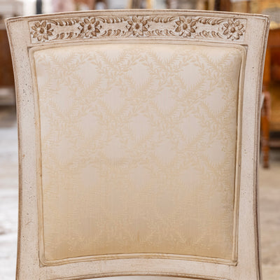 Louis XVI Antique White Dining Chair –  Original Cream Damask Upholstery