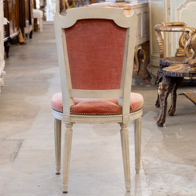 Louis XVI Dining Chair – Antique White Frame with Original Deep Rose Upholstery