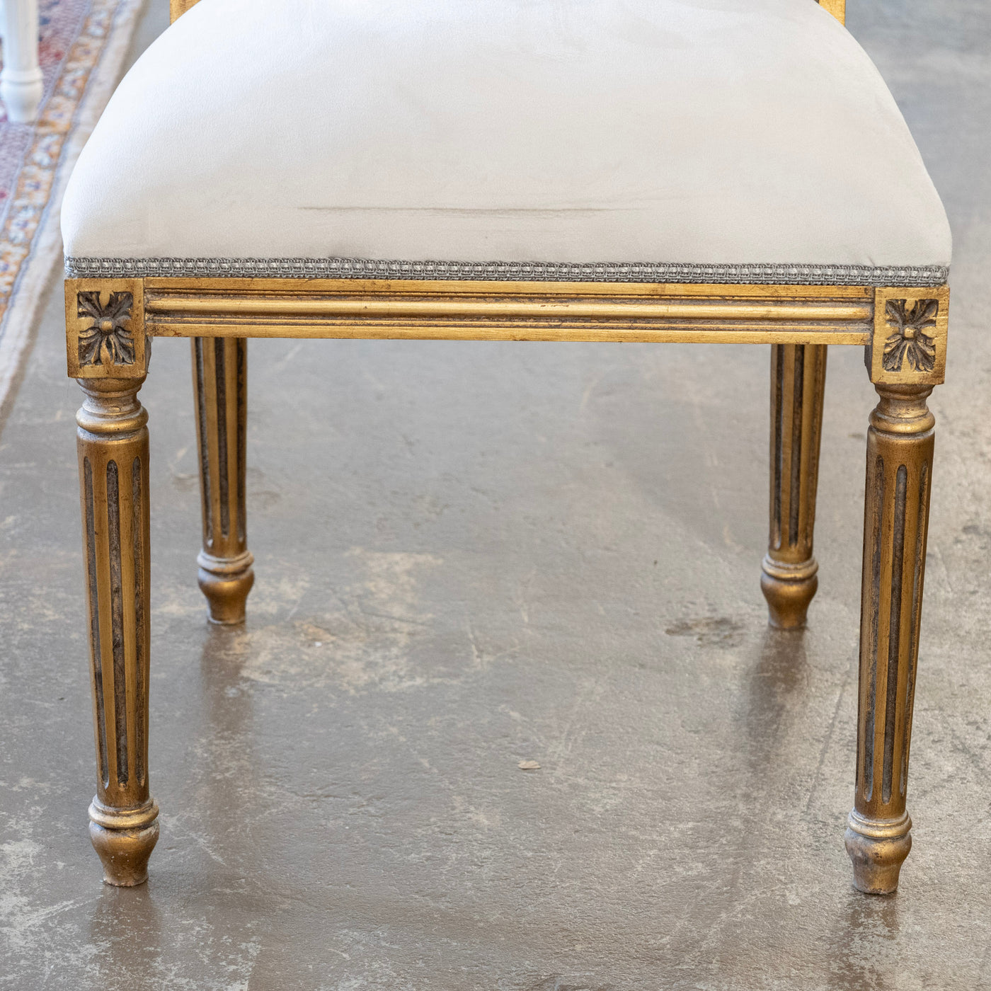 Louis XVI Square Open Back Gilded Dining Chair – Soft Grey Velvet Upholstery