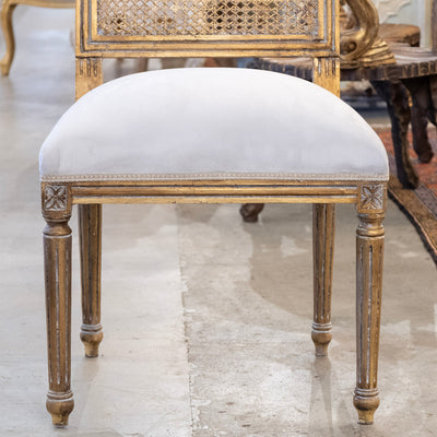 Louis XVI Gilded Square Cane Open Back Dining Chair