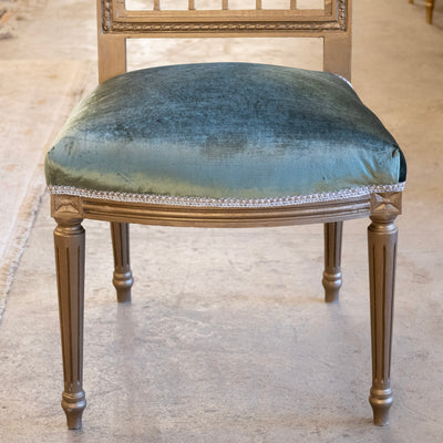 Louis XVI Square Open Back Dining Chair – Green Velvet Upholstery