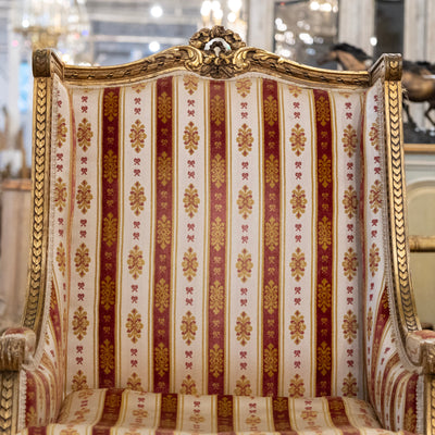 Pair of Louis XVI Gilded Armchairs – Striped Damask Upholstery