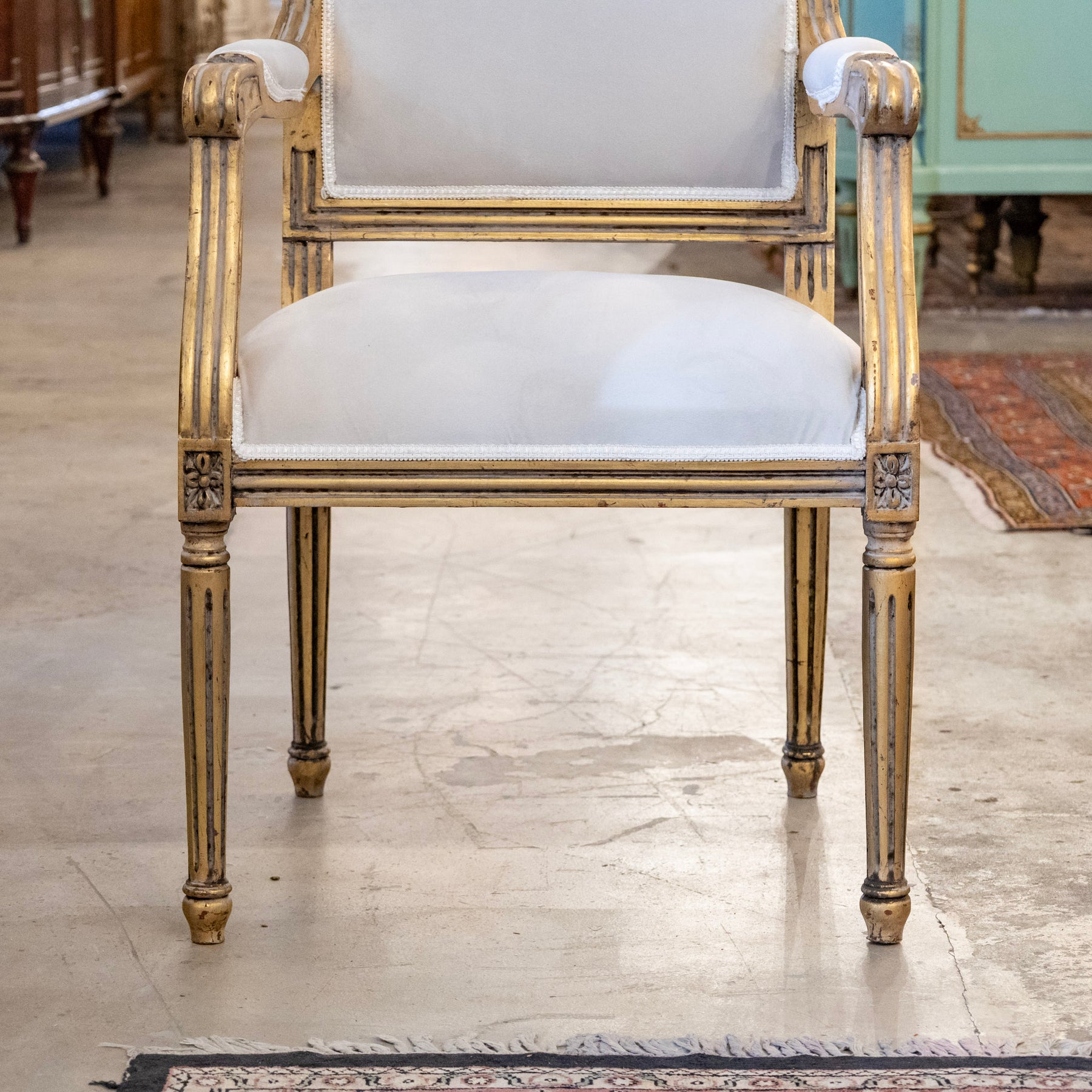 Pair of Louis XVI Gilded Captain Chairs - White Velvet Upholstery – Le ...