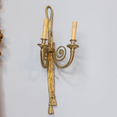 Pair of Louis XVI Brass Wall Sconces – Tassel Detailing & Rope Trim