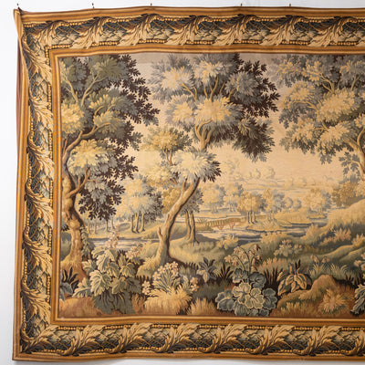 Antique French Flemish Nature Landscape Tapestry – Oversized Handwoven Wall Art