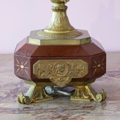 Pair of Carved Gilded Lamps – Red Marble Base