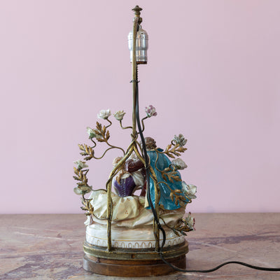 Pair of Porcelain Rococo Style Couple Lamps