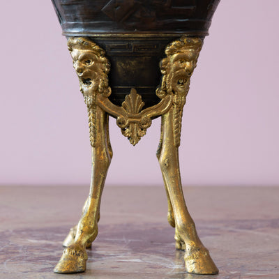 Pair of Neoclassical Black Vases – Gilt Head Carving Base - Vases | Le Chateau (Atlanta, GA) • 3