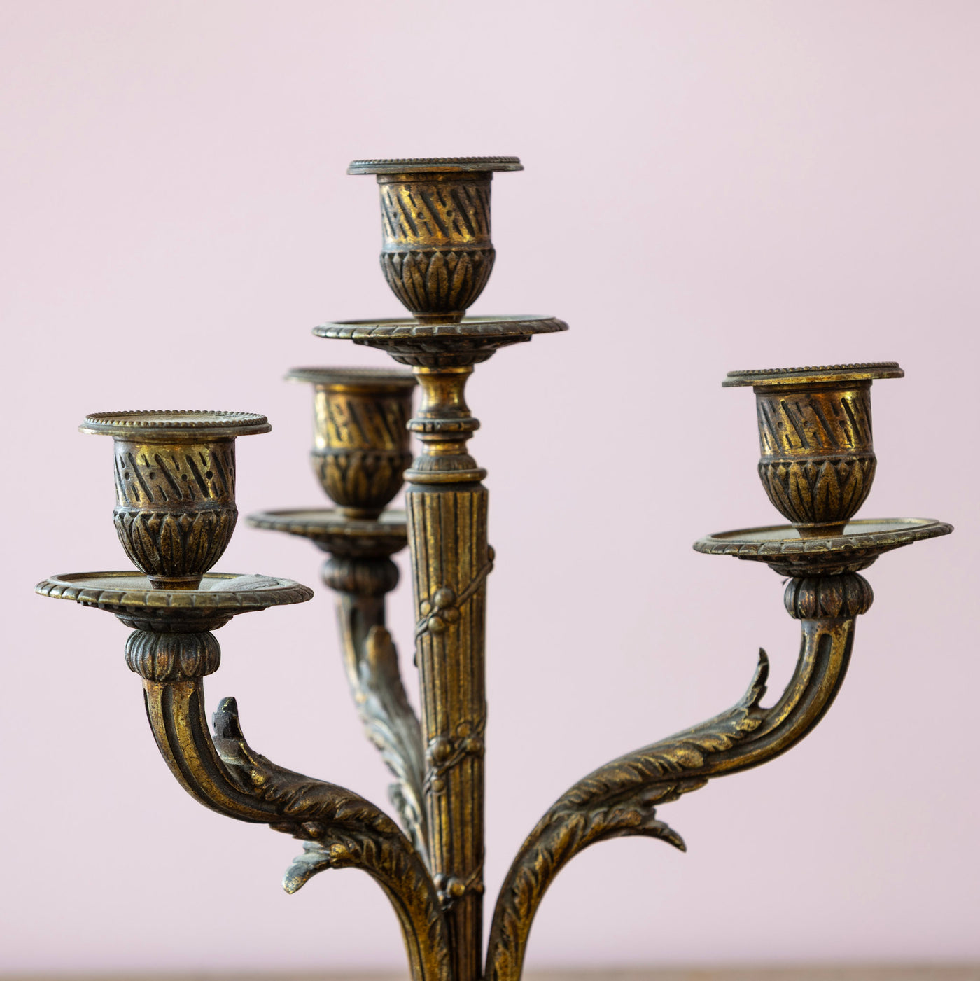 Pair of Bronze Candelabras – Fluted Columns & Acanthus Arms