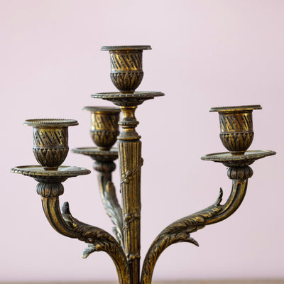 Pair of Bronze Candelabras – Fluted Columns & Acanthus Arms