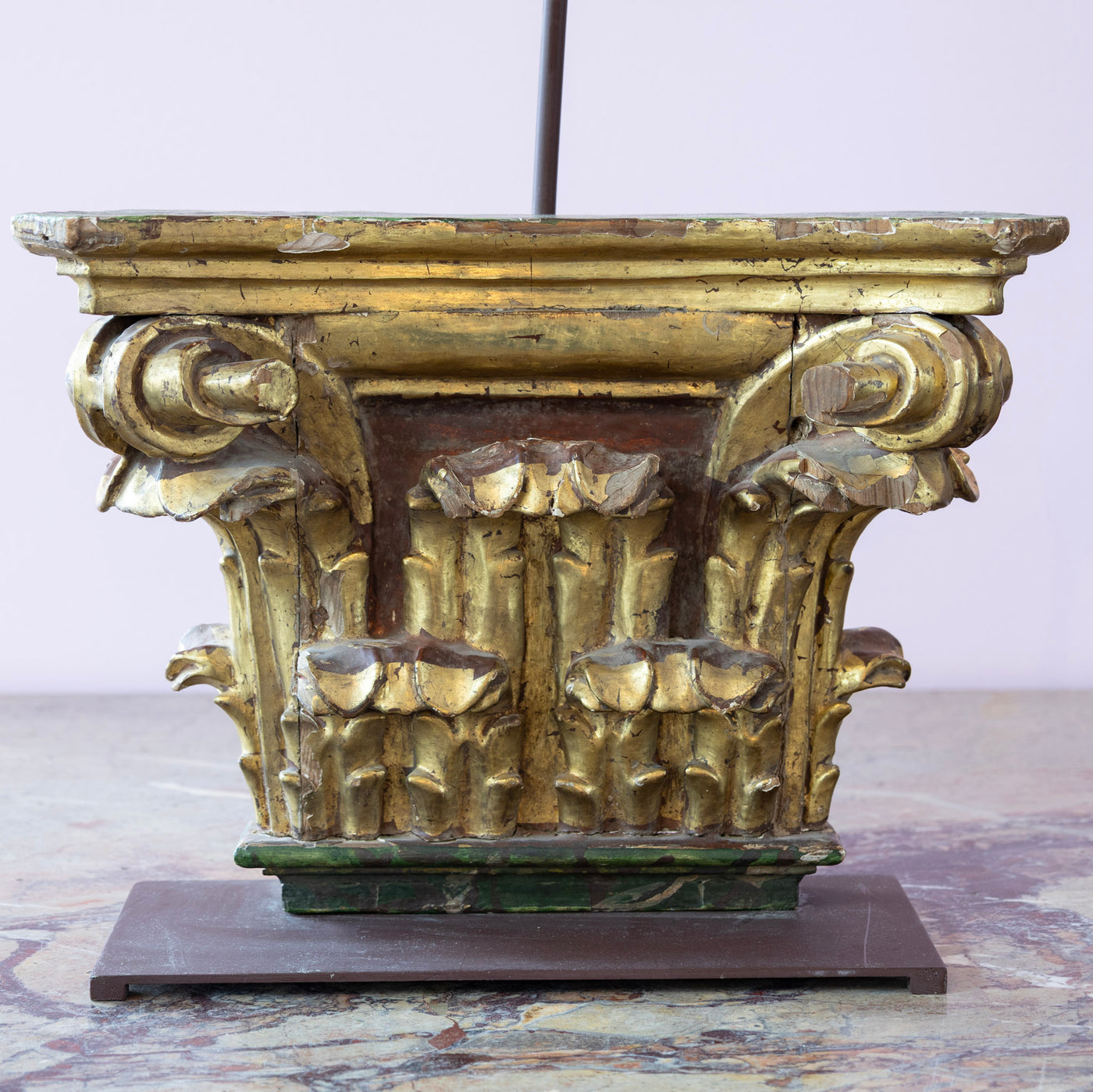 Pair of Gilded Corinthian Column Lamps – Carved Wood Base