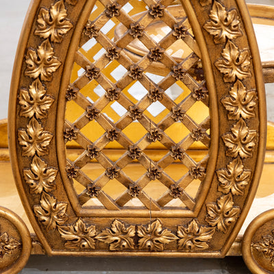 Gilded Italian Bar Cart – Carved Leaf Motifs & Lattice Paneling