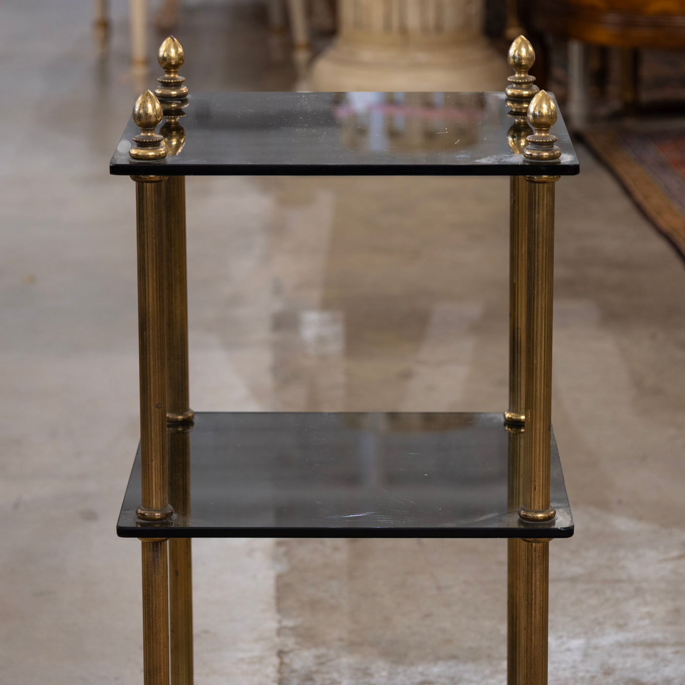 3-Tier Glass Shelf –  Brass Fluted Rolling Display